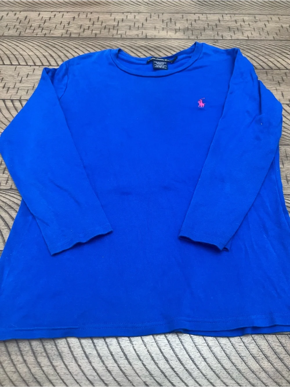 Women’s Ralph Lauren Royal Blue Long Sleeve Crewneck Tee with Pink Pony